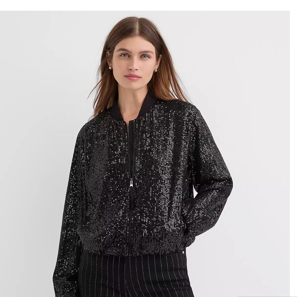 Black Sequin Bomber Jacket